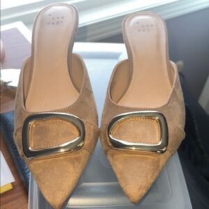 A New Day Brown Mules with Metallic Buckle